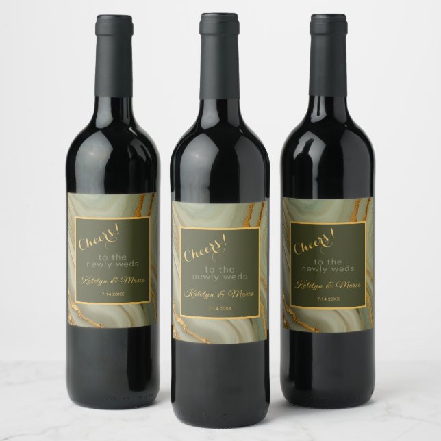 Green And Gold Onyx Stone  Wine Label (Bottles)