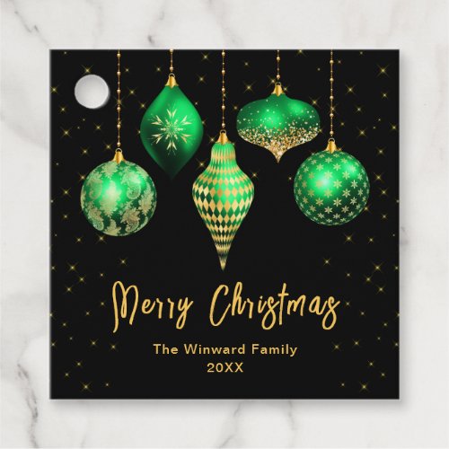 Green and Gold Ornaments Merry Christmas Favor Tags