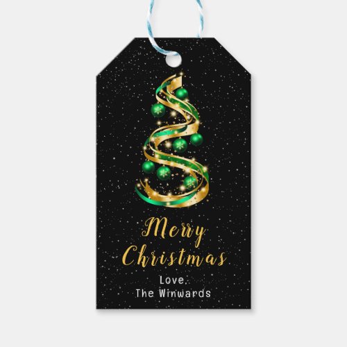 Green and Gold Ornaments Merry Christmas Gift Tags