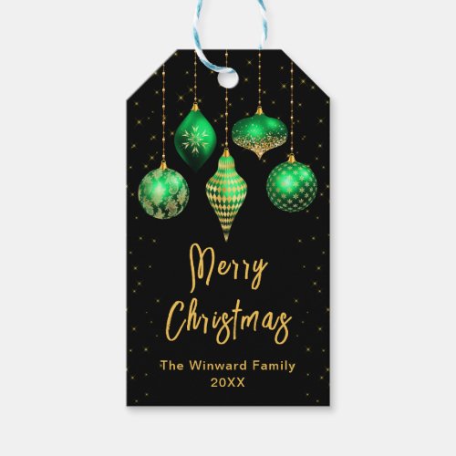 Green and Gold Ornaments Merry Christmas Gift Tags
