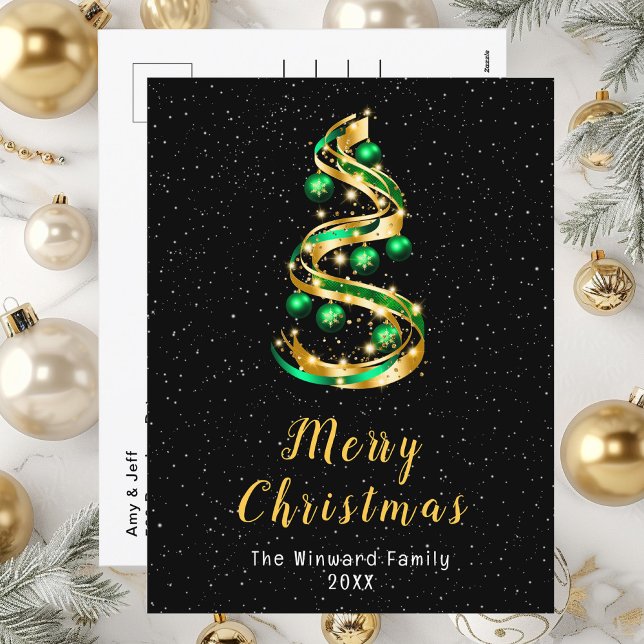 Green and Gold Ornaments Merry Christmas Holiday Postcard (Creator Uploaded)