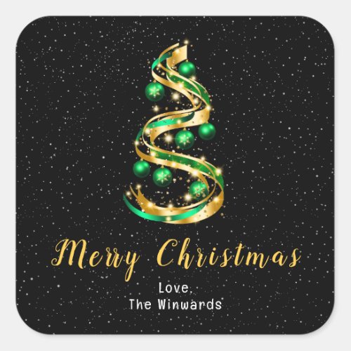 Green and Gold Ornaments Merry Christmas Square Sticker