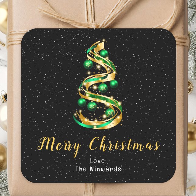 Green and Gold Ornaments Merry Christmas Square Sticker (Creator Uploaded)