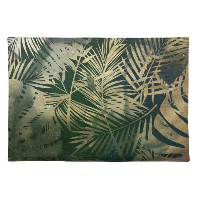Green and Gold Palm Leaves Cloth Placemat (Front)
