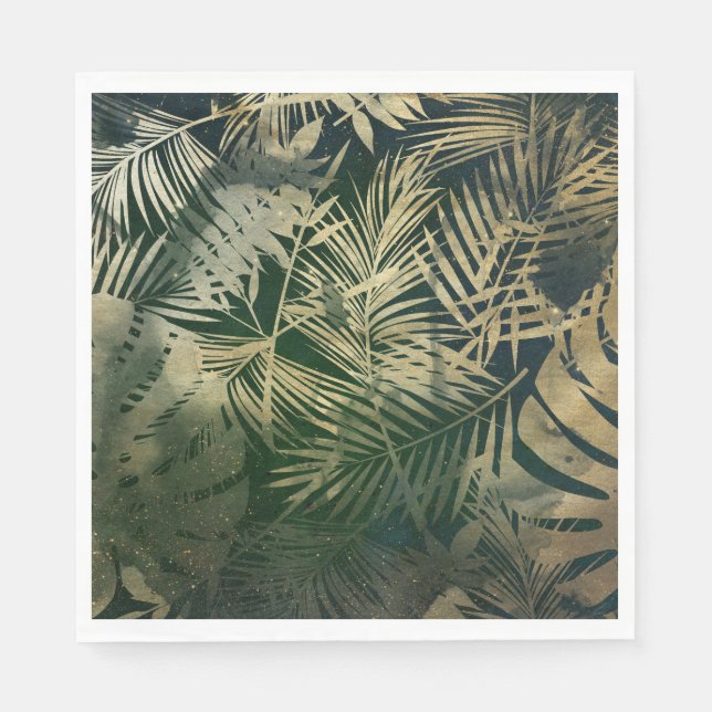 Green and Gold Palm Leaves Napkins (Front)