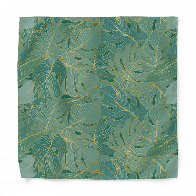 Green and gold palm leaves pattern bandana (Front)