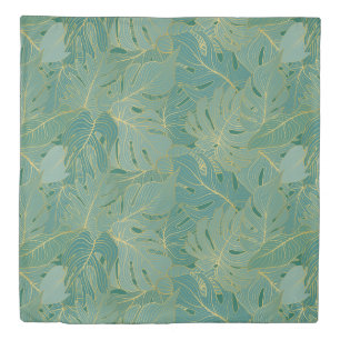 Green and gold palm leaves pattern duvet cover