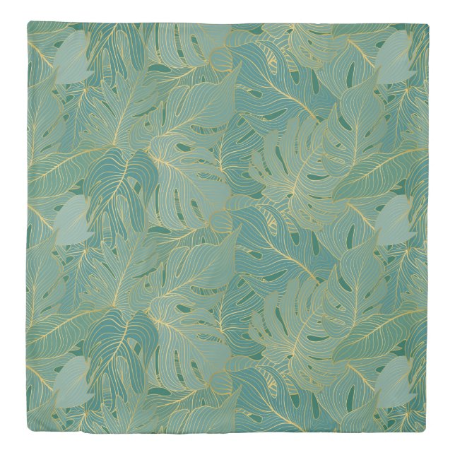 Green and gold palm leaves pattern duvet cover (Front)