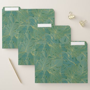Green And Gold Palm Leaves Pattern File Folder by artOnWear at Zazzle