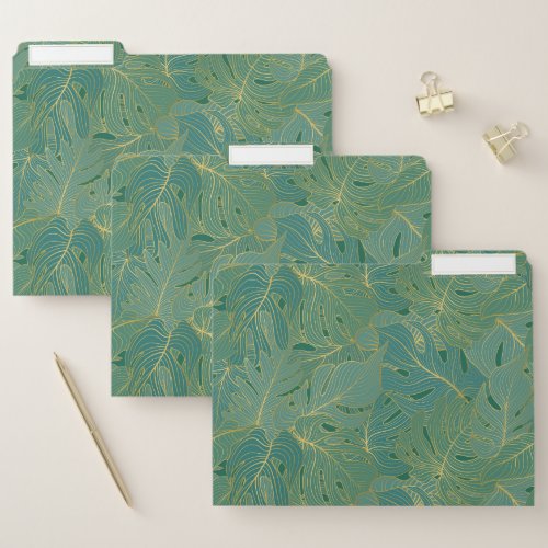 Green and gold palm leaves pattern file folder