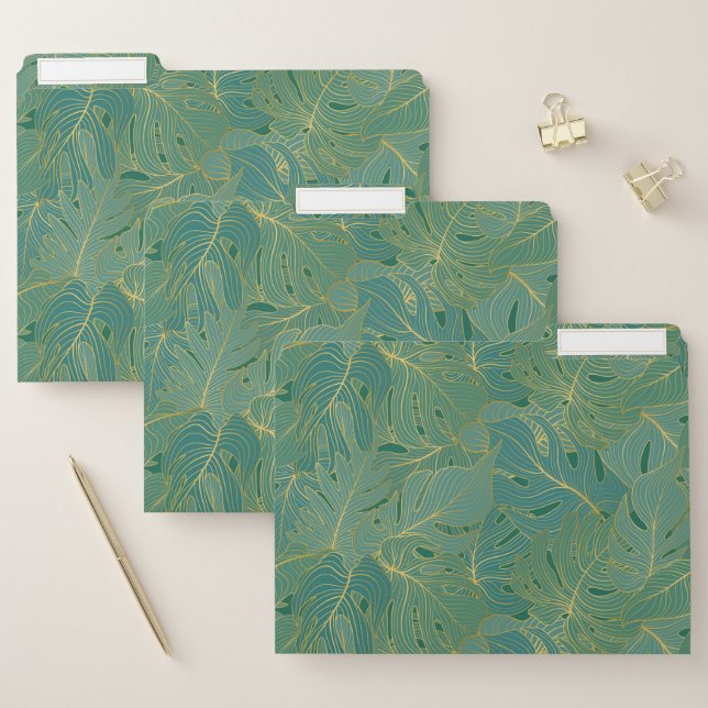 Green and gold palm leaves pattern file folder (Set)