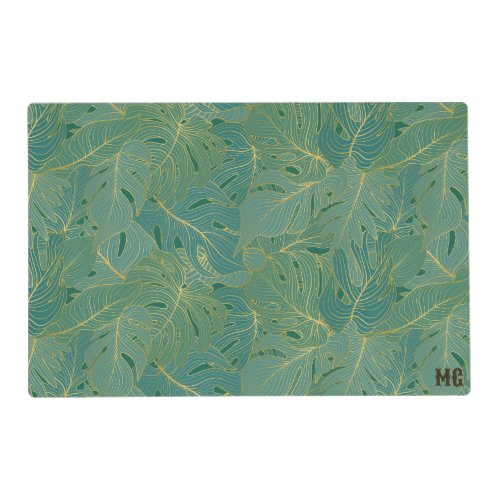 Green and gold palm leaves pattern placemat