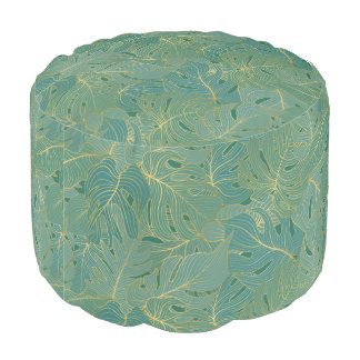 Green and gold palm leaves pattern pouf