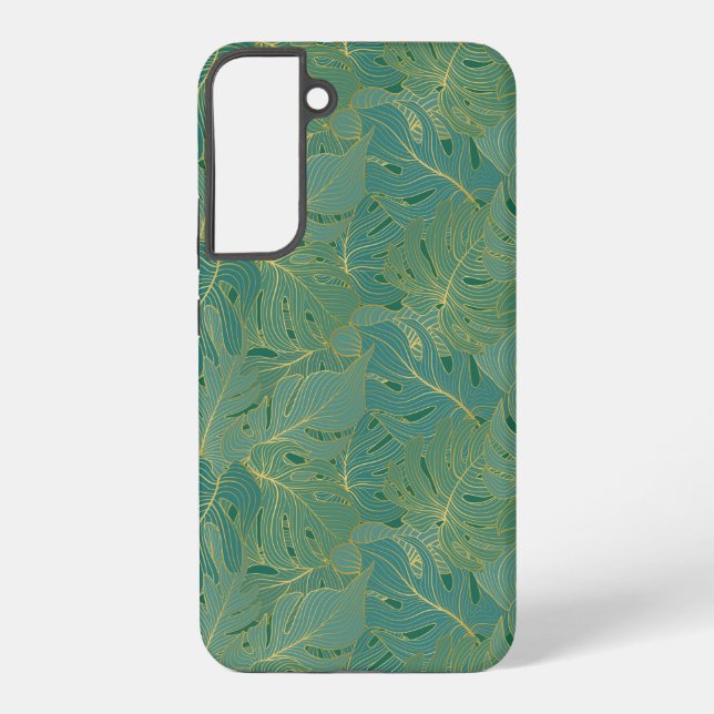 Green and gold palm leaves pattern samsung galaxy case (Back)