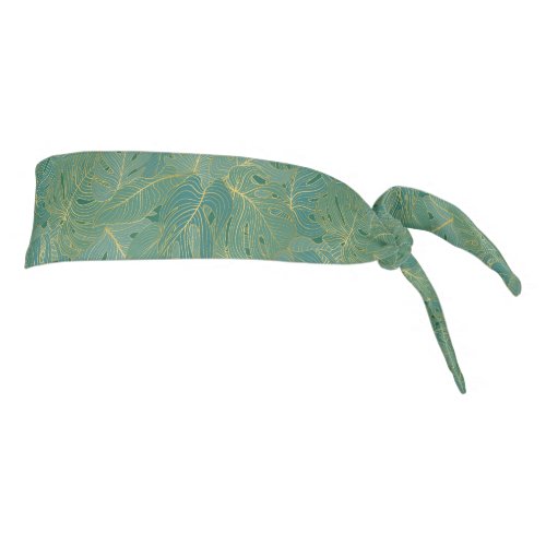 Green and gold palm leaves pattern tie headband