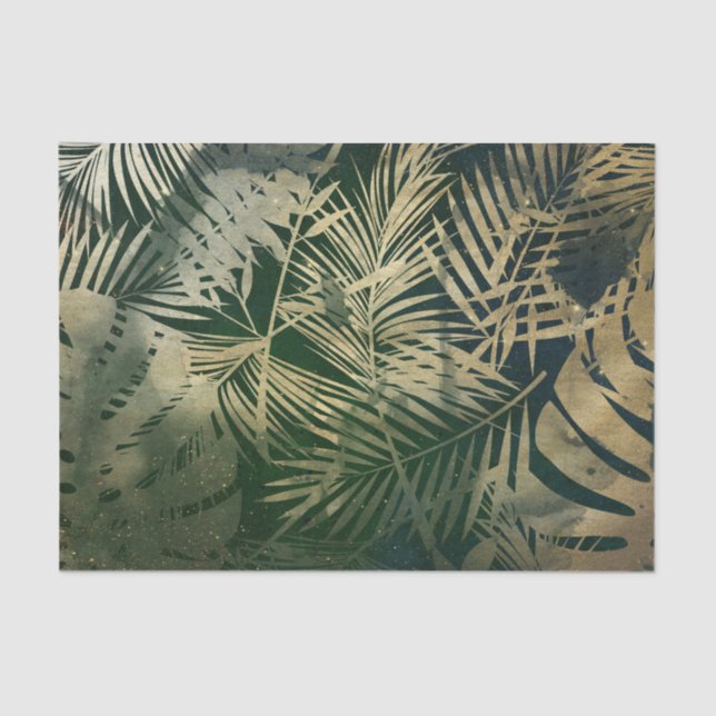 Green and Gold Palm Leaves Tissue Paper (Front)