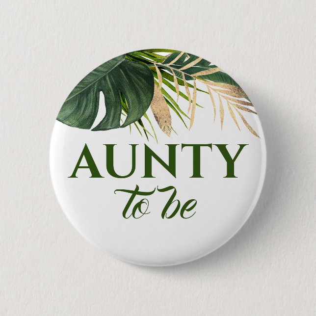 Green and Gold Palm Leaves Tropical Baby Shower Button (Front)