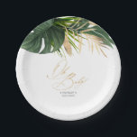 Green and Gold Palm Leaves Tropical Elegant Paper Plates<br><div class="desc">Tropical foliage paper plates</div>