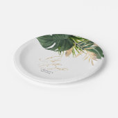 Green and Gold Palm Leaves Tropical Elegant Paper Plates (Angled)