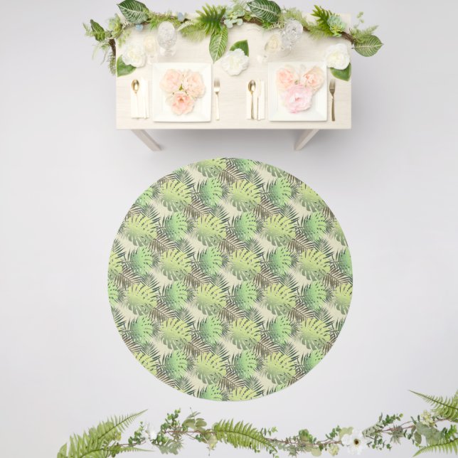 Green and Gold Palm Tropical Leaves Outdoor Rug (Insitu (Wedding 2))