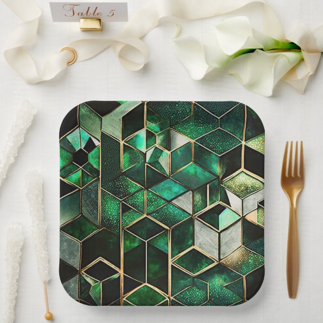 Green and Gold Paper Plates (Wedding)