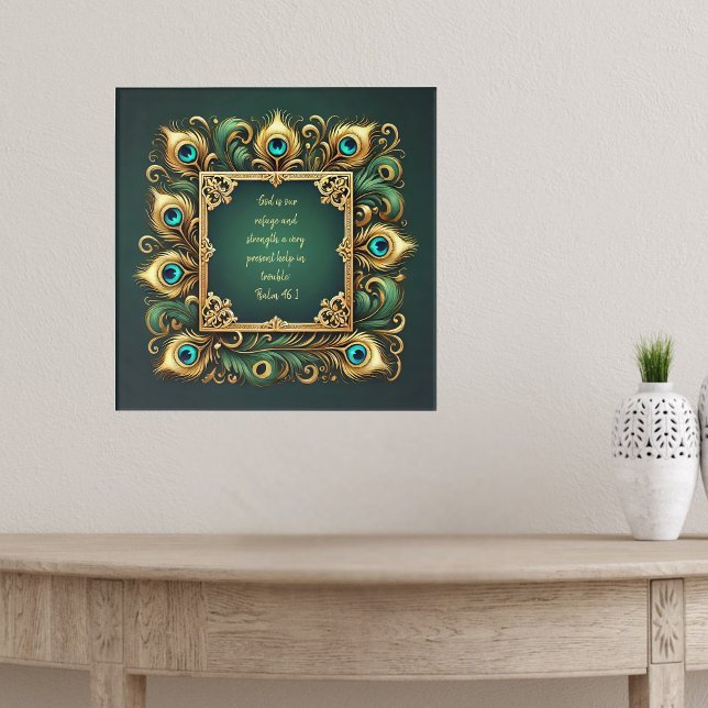 Green and Gold Peacock Frame Bible Verses  Acrylic Print (Creator Uploaded)