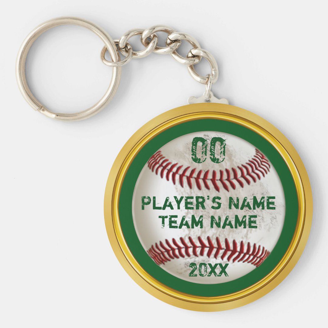 Green and Gold Personalized Baseball Keychains Zazzle