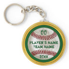 Green and Gold Personalized Baseball Keychains