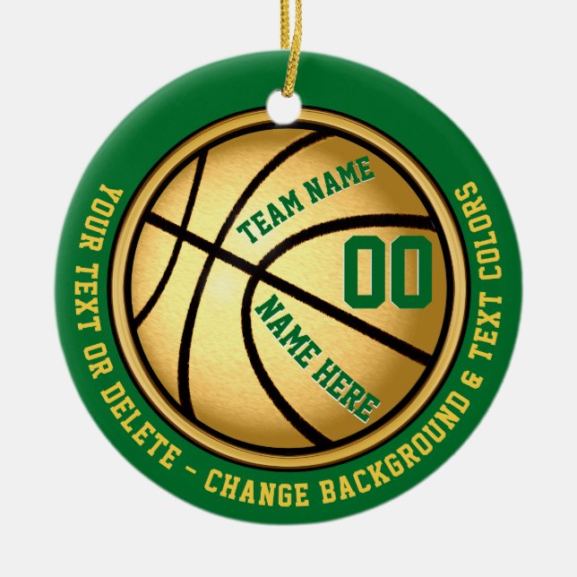 Green and Gold Personalized Basketball Ornament (Front)