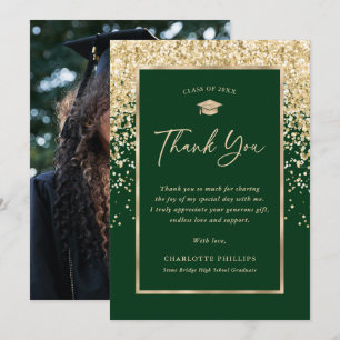 Green and Gold Photo Graduation Thank You Card