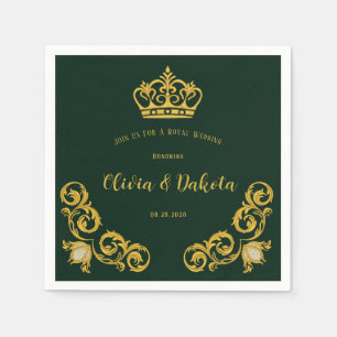 Green and Gold Royal Crown Wedding Napkins