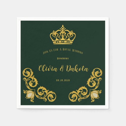 Green and Gold Royal Crown Wedding Napkins