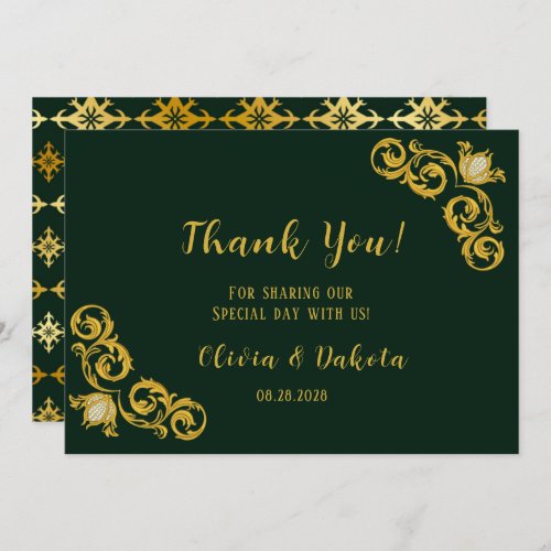 Green and Gold Royal Wedding Thank You Cards