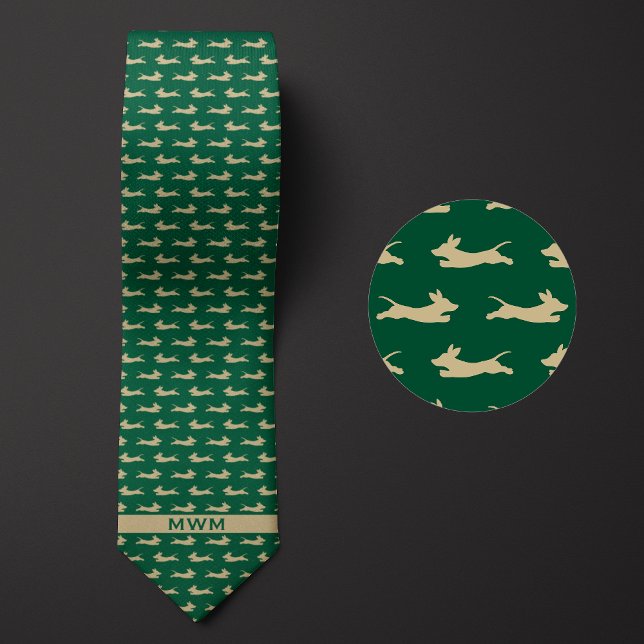 Green and Gold Running Dachshund Neck Tie (Creator Uploaded)
