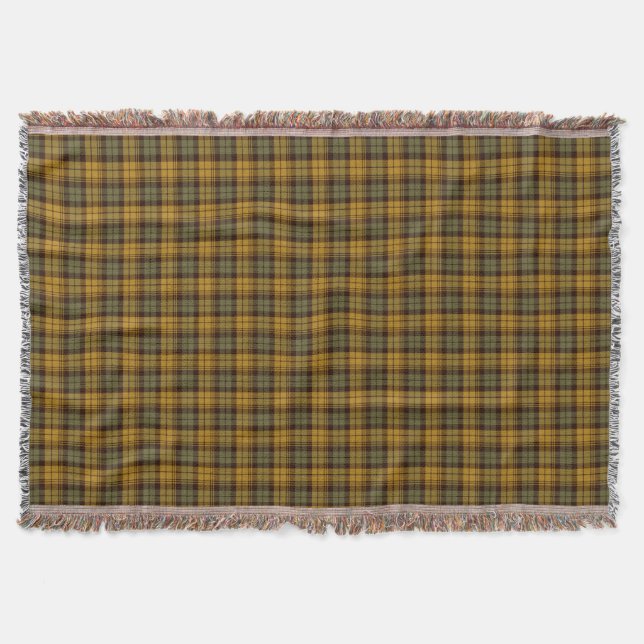 Green and Gold Rustic Plaid Pattern Throw Blanket (Front)