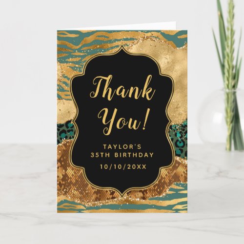 Green and Gold Safari Agate Birthday Thank You Card