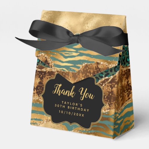 Green and Gold Safari Agate Birthday Thank You Favor Boxes