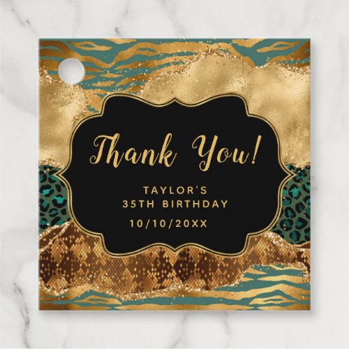 Green and Gold Safari Agate Birthday Thank You Favor Tags