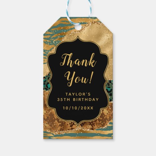 Green and Gold Safari Agate Birthday Thank You Gift Tags