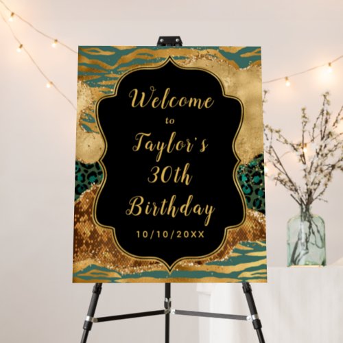 Green and Gold Safari Agate Birthday Welcome Foam Board