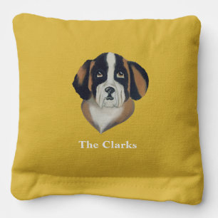 Green and Gold Saint Bernard Backyard Wedding Cornhole Bags