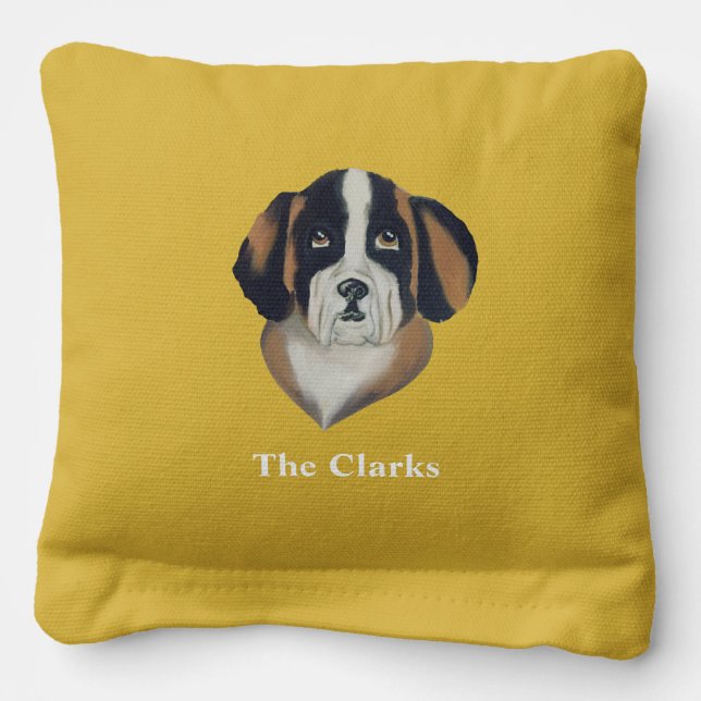 Green and Gold Saint Bernard Backyard Wedding  Cornhole Bags (Front)