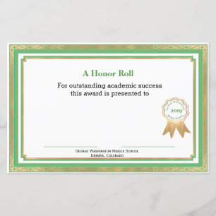 Green and Gold School Award Certificate