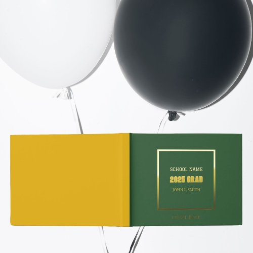 Green and Gold School Color Graduation Foil Guest Book
