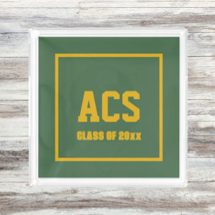 Green and Gold School Colors and Letters Acrylic Tray