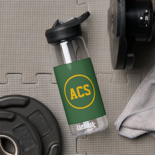 Green and Gold School Colors and Letters Water Bottle