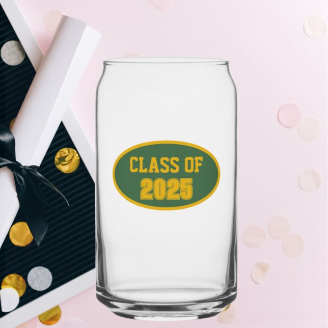 Green and Gold School Colors Class Year Can Glass (In Situ (Graduation))