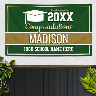 Green and Gold School Colors Graduation Banner