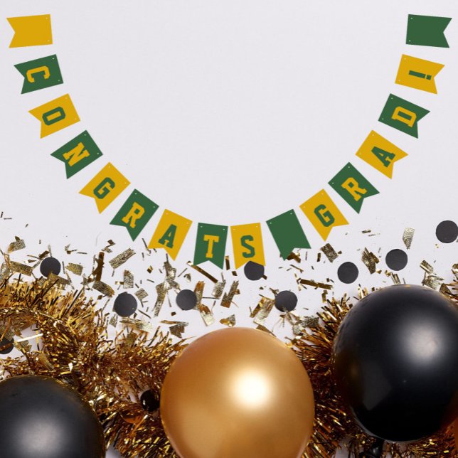 Green and Gold School Colors Graduation Bunting Flags (In Situ)