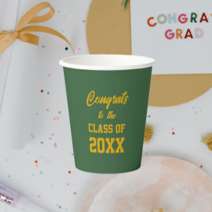 Green and Gold School Colors Graduation Party Paper Cups